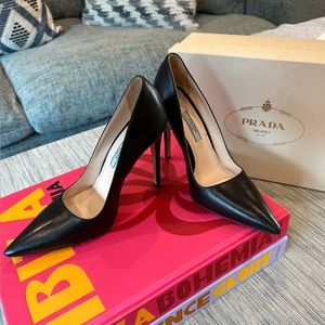 Prada 85mm Black Leather Stiletto Pump (original box and dust bag)